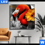 Leuchtbild Flamingo Blueten Quadrat Produktvorschau mit dem Bild Flamingo & Blüten im Format Quadrat.