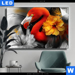 Leuchtbild Flamingo Blueten Querformat Produktvorschau mit dem Bild Flamingo & Blüten im Format Querformat.