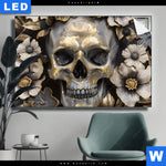 Leuchtbild Floraler Totenschaedel Querformat Produktvorschau mit dem Bild Floraler Totenschädel im Format Querformat.