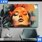 Leuchtbild Frau Mit Buntem Rauch Querformat Produktvorschau mit dem Bild Frau mit buntem Rauch im Format Querformat.