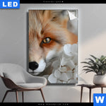 Leuchtbild Friedlicher Fuchs Und Blumen Hochformat Produktvorschau mit dem Bild Friedlicher Fuchs und Blumen im Format Hochformat.