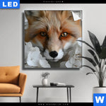 Leuchtbild Friedlicher Fuchs Und Blumen Quadrat Produktvorschau mit dem Bild Friedlicher Fuchs und Blumen im Format Quadrat.