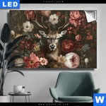 Leuchtbild Friedlicher Hirsch Und Blueten Querformat Produktvorschau mit dem Bild Friedlicher Hirsch und Blüten im Format Querformat.