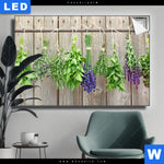 Leuchtbild Frische Kraeuter An Holzstange Querformat Produktvorschau mit dem Bild Frische Kräuter an Holzstange im Format Querformat.