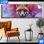 Leuchtbild Fuchs In Farbnebel Panorama Produktvorschau mit dem Bild Fuchs in Farbnebel im Format Panorama.