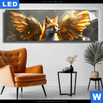 Leuchtbild Fuchs Mit Goldenen Fluegeln Panorama Produktvorschau mit dem Bild Fuchs mit goldenen Flügeln im Format Panorama.