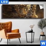 Leuchtbild Geheimnisvoller Leopard Panorama Produktvorschau mit dem Bild Geheimnisvoller Leopard im Format Panorama.