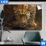 Leuchtbild Geheimnisvoller Leopard Querformat Produktvorschau mit dem Bild Geheimnisvoller Leopard im Format Querformat.