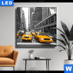 Leuchtbild Gelbe Taxis New York Quadrat Produktvorschau mit dem Bild Gelbe Taxis New York im Format Quadrat.