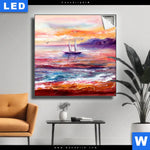 Leuchtbild Gemaelde Mit Boot Im Sonnenuntergang Quadrat Produktvorschau mit dem Bild Gemälde mit Boot im Sonnenuntergang im Format Quadrat.