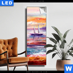 Leuchtbild Gemaelde Mit Boot Im Sonnenuntergang Schmal Produktvorschau mit dem Bild Gemälde mit Boot im Sonnenuntergang im Format Schmal.