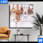 Leuchtbild Gesunde Vielfalt Aus Loeffeln Quadrat Produktvorschau mit dem Bild Gesunde Vielfalt aus Löffeln im Format Quadrat.