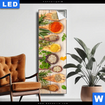 Leuchtbild Gewuerze Auf Hoelzernen Loeffeln Schmal Produktvorschau mit dem Bild Gewürze auf hölzernen Löffeln im Format Schmal.