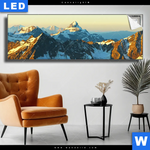 Leuchtbild Gipfel In Den Alpen Panorama Produktvorschau mit dem Bild Gipfel in den Alpen im Format Panorama.