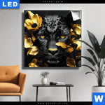 Leuchtbild Goldblumen Panther Quadrat Produktvorschau mit dem Bild Goldblumen & Panther im Format Quadrat.