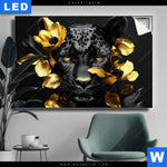 Leuchtbild Goldblumen Panther Querformat Produktvorschau mit dem Bild Goldblumen & Panther im Format Querformat.