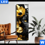 Leuchtbild Goldblumen Panther Schmal Produktvorschau mit dem Bild Goldblumen & Panther im Format Schmal.