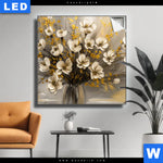 Leuchtbild Goldene Bluetenpoesie Quadrat Produktvorschau mit dem Bild Goldene Blütenpoesie im Format Quadrat.