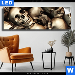 Leuchtbild Goldene Schaedel Panorama Produktvorschau mit dem Bild Goldene Schädel im Format Panorama.