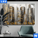 Leuchtbild Goldene Skyline Vision Querformat Produktvorschau mit dem Bild Goldene Skyline Vision im Format Querformat.