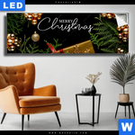 Leuchtbild Goldene Weihnachtsgruesse Panorama Produktvorschau mit dem Bild Goldene Weihnachtsgrüße im Format Panorama.