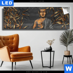 Leuchtbild Goldener Buddha Bambus Panorama Produktvorschau mit dem Bild Goldener Buddha & Bambus im Format Panorama.