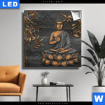 Leuchtbild Goldener Buddha Bambus Quadrat Produktvorschau mit dem Bild Goldener Buddha & Bambus im Format Quadrat.