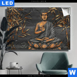 Leuchtbild Goldener Buddha Bambus Querformat Produktvorschau mit dem Bild Goldener Buddha & Bambus im Format Querformat.