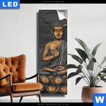 Leuchtbild Goldener Buddha Bambus Schmal Produktvorschau mit dem Bild Goldener Buddha & Bambus im Format Schmal.