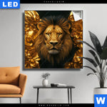 Leuchtbild Goldener Loewe Quadrat Produktvorschau mit dem Bild Goldener Löwe im Format Quadrat.