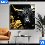Leuchtbild Goldenes Hochlandrind Quadrat Produktvorschau mit dem Bild Goldenes Hochlandrind im Format Quadrat.