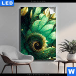 Leuchtbild Gruene Spiralblaetter Hochformat Produktvorschau mit dem Bild Grüne Spiralblätter im Format Hochformat.