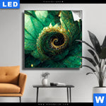 Leuchtbild Gruene Spiralblaetter Quadrat Produktvorschau mit dem Bild Grüne Spiralblätter im Format Quadrat.