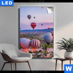 Leuchtbild Heissluftballons Im Sonnenuntergang Hochformat Produktvorschau mit dem Bild Heißluftballons im Sonnenuntergang im Format Hochformat.