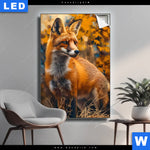 Leuchtbild Herbstzeit Mit Rotfuchs Hochformat Produktvorschau mit dem Bild Fuchs im Blätterwald im Format Hochformat.