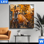 Leuchtbild Herbstzeit Mit Rotfuchs Quadrat Produktvorschau mit dem Bild Fuchs im Blätterwald im Format Quadrat.