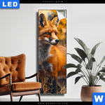 Leuchtbild Herbstzeit Mit Rotfuchs Schmal Produktvorschau mit dem Bild Fuchs im Blätterwald im Format Schmal.
