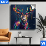 Leuchtbild Hirsch Im Leuchtenden Farbmix Quadrat Produktvorschau mit dem Bild Hirsch im leuchtenden Farbmix im Format Quadrat.