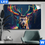 Leuchtbild Hirsch Im Leuchtenden Farbmix Querformat Produktvorschau mit dem Bild Hirsch im leuchtenden Farbmix im Format Querformat.