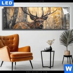 Leuchtbild Hirsch Im Morgenlicht Panorama Produktvorschau mit dem Bild Hirsch im Morgenlicht im Format Panorama.