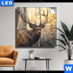 Leuchtbild Hirsch Im Morgenlicht Quadrat Produktvorschau mit dem Bild Hirsch im Morgenlicht im Format Quadrat.