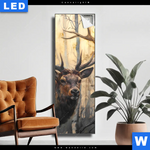 Leuchtbild Hirsch Im Morgenlicht Schmal Produktvorschau mit dem Bild Hirsch im Morgenlicht im Format Schmal.