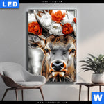 Leuchtbild Hirsch Mit Blumenkrone Hochformat Produktvorschau mit dem Bild Hirsch mit Blumenkrone im Format Hochformat.