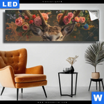 Leuchtbild Hirsch Mit Floralem Geweih Panorama Produktvorschau mit dem Bild Hirsch mit floralem Geweih im Format Panorama.