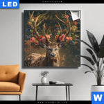 Leuchtbild Hirsch Mit Floralem Geweih Quadrat Produktvorschau mit dem Bild Hirsch mit floralem Geweih im Format Quadrat.