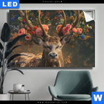 Leuchtbild Hirsch Mit Floralem Geweih Querformat Produktvorschau mit dem Bild Hirsch mit floralem Geweih im Format Querformat.