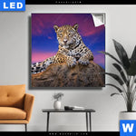 Leuchtbild Jaguar Auf Felsen Quadrat Produktvorschau mit dem Bild Jaguar auf Felsen im Format Quadrat.