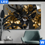 Leuchtbild Junger Hirsch Und Goldblumen Querformat Produktvorschau mit dem Bild Junger Hirsch und Goldblumen im Format Querformat.