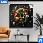 Leuchtbild Kaffee Inmitten Wunderschoener Blumen Quadrat Produktvorschau mit dem Bild Kaffee inmitten wunderschöner Blumen im Format Quadrat.