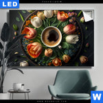 Leuchtbild Kaffee Inmitten Wunderschoener Blumen Querformat Produktvorschau mit dem Bild Kaffee inmitten wunderschöner Blumen im Format Querformat.